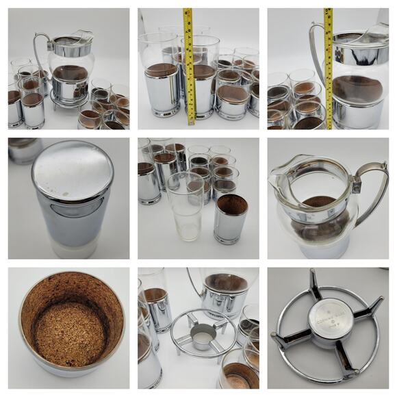 1950s Mid Century Modern Insulated Chrome Hellerware Pitcher & Glass Set MCM - Picture 16 of 16